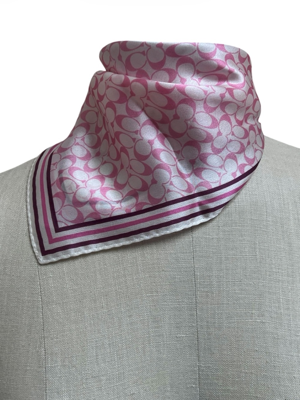 Coach Silk Square Scarf Pink Signature Monogram